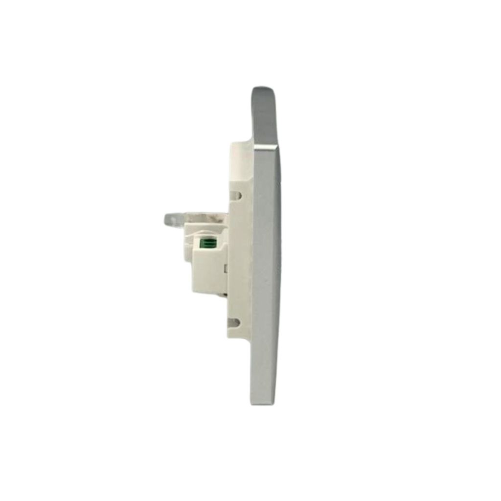 TOMACORRIENTE- TELEFONO RJ11  4 NUCLEOS + TOMA DE DATOS 8 NUCLEOS (CAT5E) PLATA