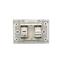 TOMACORRIENTE- TELEFONO RJ11  4 NUCLEOS + TOMA DE DATOS 8 NUCLEOS (CAT5E) PLATA