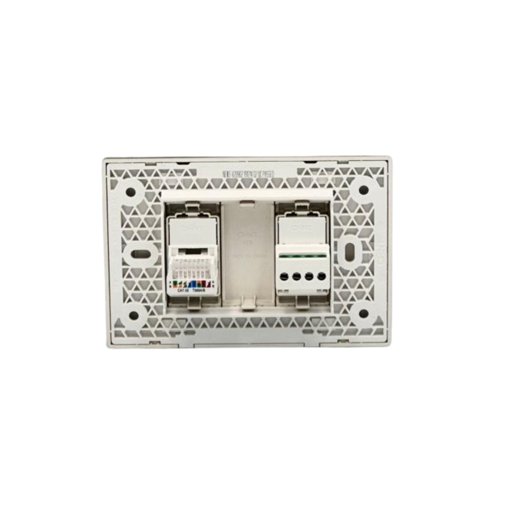 TOMACORRIENTE- TELEFONO RJ11  4 NUCLEOS + TOMA DE DATOS 8 NUCLEOS (CAT5E) CHAMPAGNE