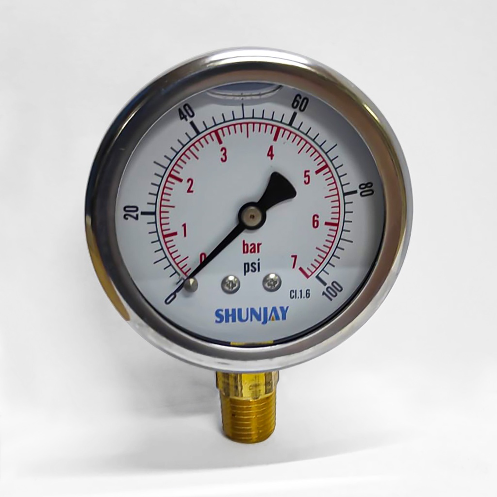 Manometro 7 Bar (100 Psi), Dial 2.5", Acero Inox. - Bronce, Con Conex Inferior 1/4" Npt