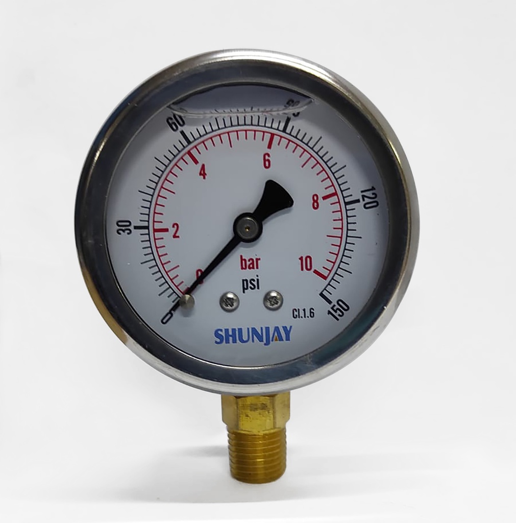 MANOMETRO 4 BAR (60 PSI), DIAL 2.5", ACERO INOX. - BRONCE, CON CONEX INFERIOR 1/4" NPT