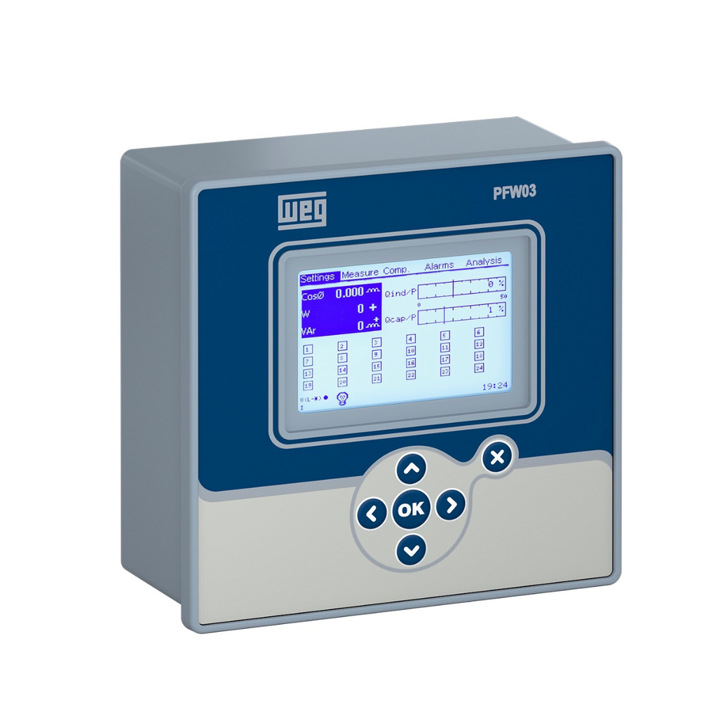 CONTROLADOR AUTOMAT. DE FACTOR DE POTENCIA 24 PASOS  ALIMENT. 95...410VVAC 45-65 MEDICION 1 FASE MEDIDAS 144x144x75mm 