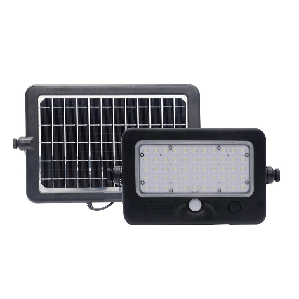 REFLECTOR LED SOLAR PORTATIL CON CARGA PARA USB SENSOR DE MOVIMIENTO 10W LUZ CÁLIDA 3000K
