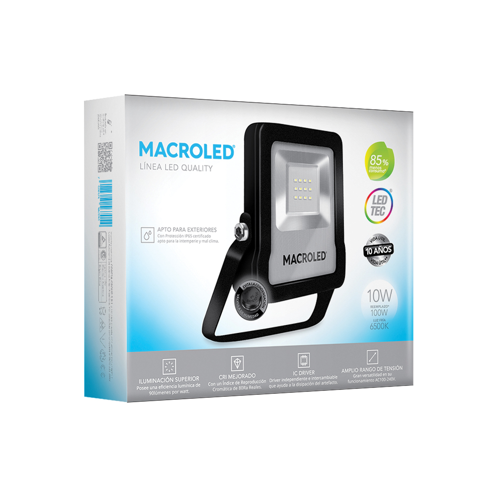 REFLECTOR LED NEGRO PRO 10W 100-240VAC LUZ CÁLIDA  3000K IK08 IP65