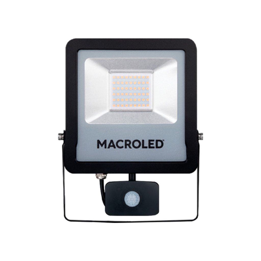 REFLECTOR LED NEGRO PRO CON SENSOR DE MOVIMIENTO 30W 100-240VAC LUZ CÁLIDA 3000K IK08 IP65