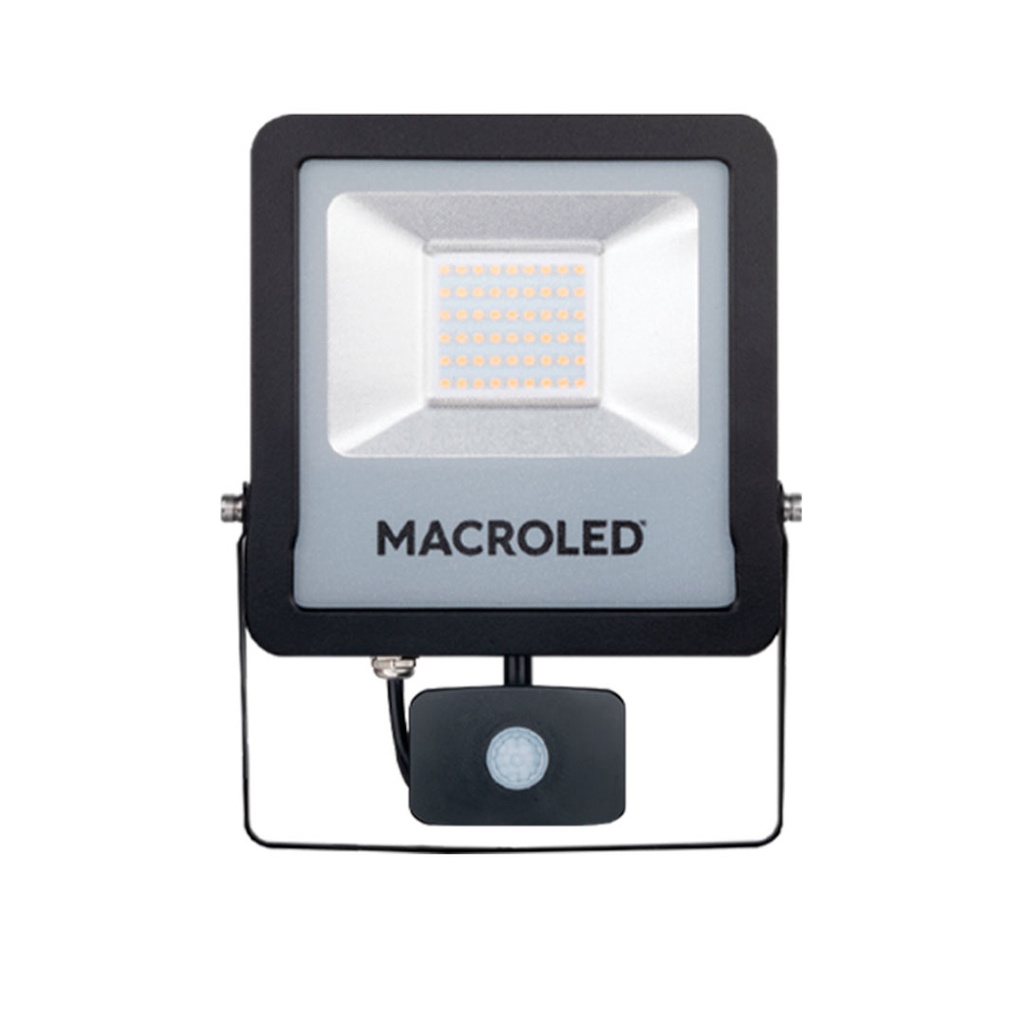 REFLECTOR LED NEGRO PRO CON SENSOR DE MOVIMIENTO 50W 100-240VAC LUZ FRÍA  6500K IK08 IP65