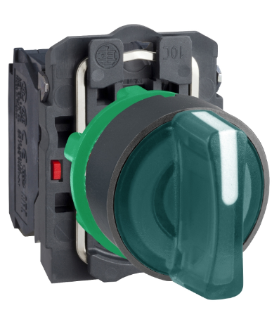 Selector Lumin.  Maneta Corta 3 Posic Plast Verde Ø 22Mm 220Vac 1Na+1Nc  Harmony