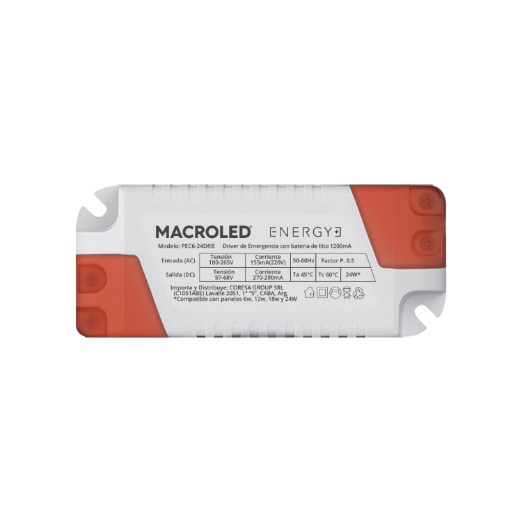 DRIVER DE EMERGENCIA PARA DOWNLIGHT LED MACROLED 6W, 12W, 18W, 24W 180-265VAC