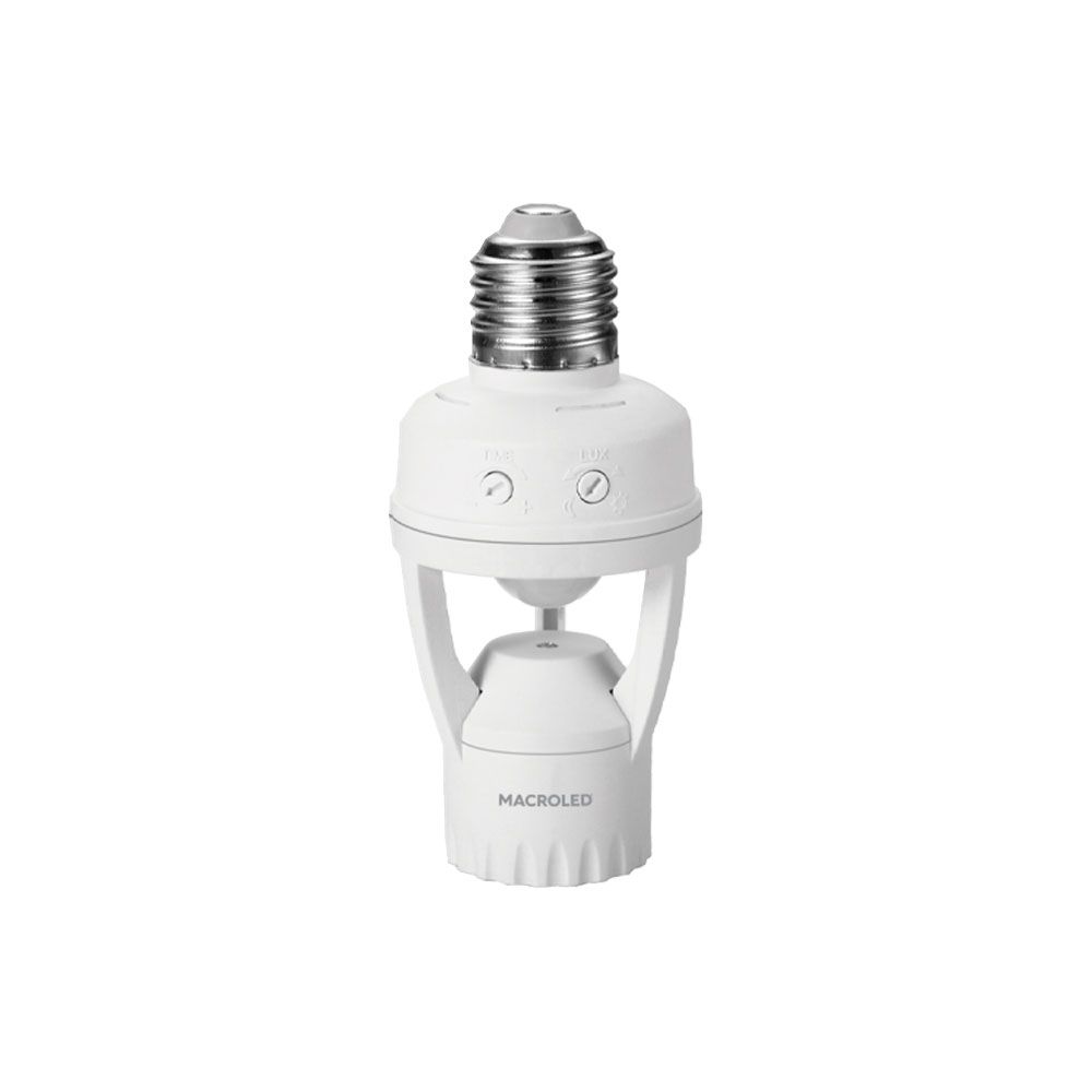 SENSOR DE MOVIMIENTO E27 MACROLED 110-240VAC 60W MAX, 6MTS DE ALCANCE, 360°,IP20