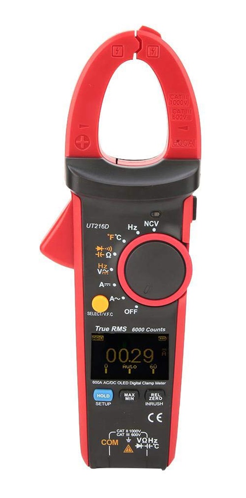 Pinza Amperimetrica Digital 600 A AC/DC, True RMS, Medicion De Temperatura Y LoZ