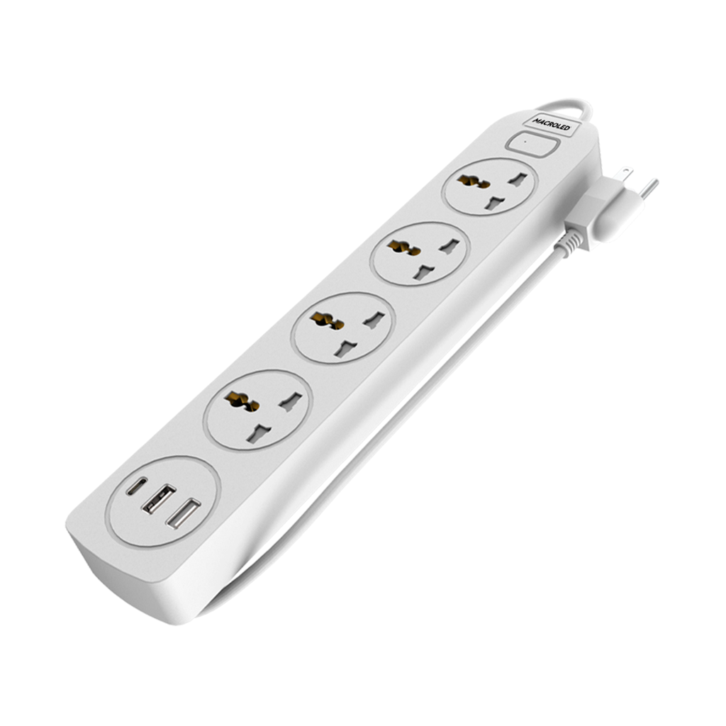 SUPRESOR MULTIPLE 4 TOMAS BLANCO, +2 USB +1 USB C, 3MTS DE CABLE 3X0.75MM, 250V, 10A, 2500W MAX, USB 5V 3.1A, PROTECTOR TERMICO