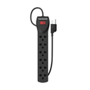 SUPRESOR MULTIPLE 6 TOMAS, NEGRO, 3MTS DE CABLE 3X0.75MM, 250V, 10A, 2200W MAX, PROTECTOR TERMICO