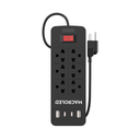 SUPRESOR MULTIPLE 6 TOMAS NEGRO, +2 USB +2 USB C, 5MTS DE CABLE 3X0.75MM, 250V, 10A, 2200W MAX, USB 5V 3.1A, PROTECTOR TERMICO