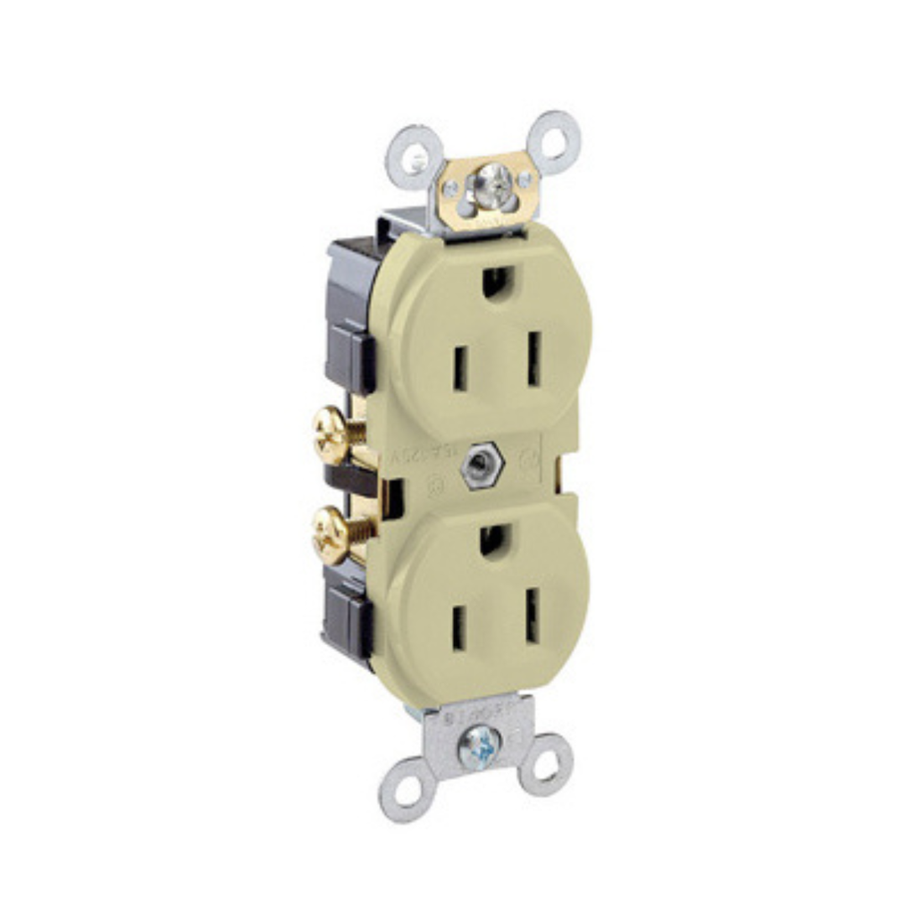 TOMA DOBLE EMPOTRABLE COMERCIAL 2X15A L/T 125V MARFIL