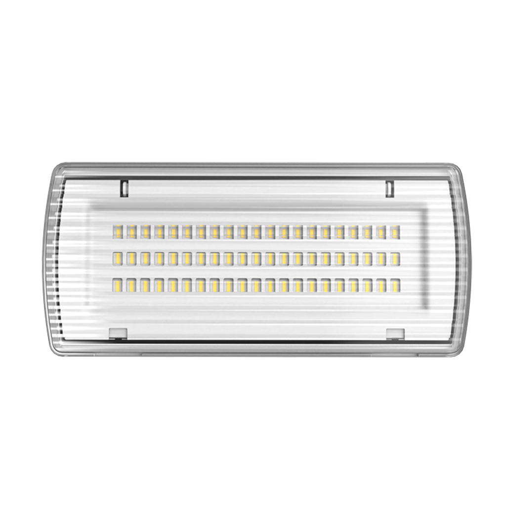 LUZ DE EMERGENCIA BLANCA IP65 100-240VAC AUTONOMÍA 3 HORAS-400LM LUZ FRÍA 6500K  PARA ADOSAR O EMPOTRAR (CONSIDERAR EL MARCO)