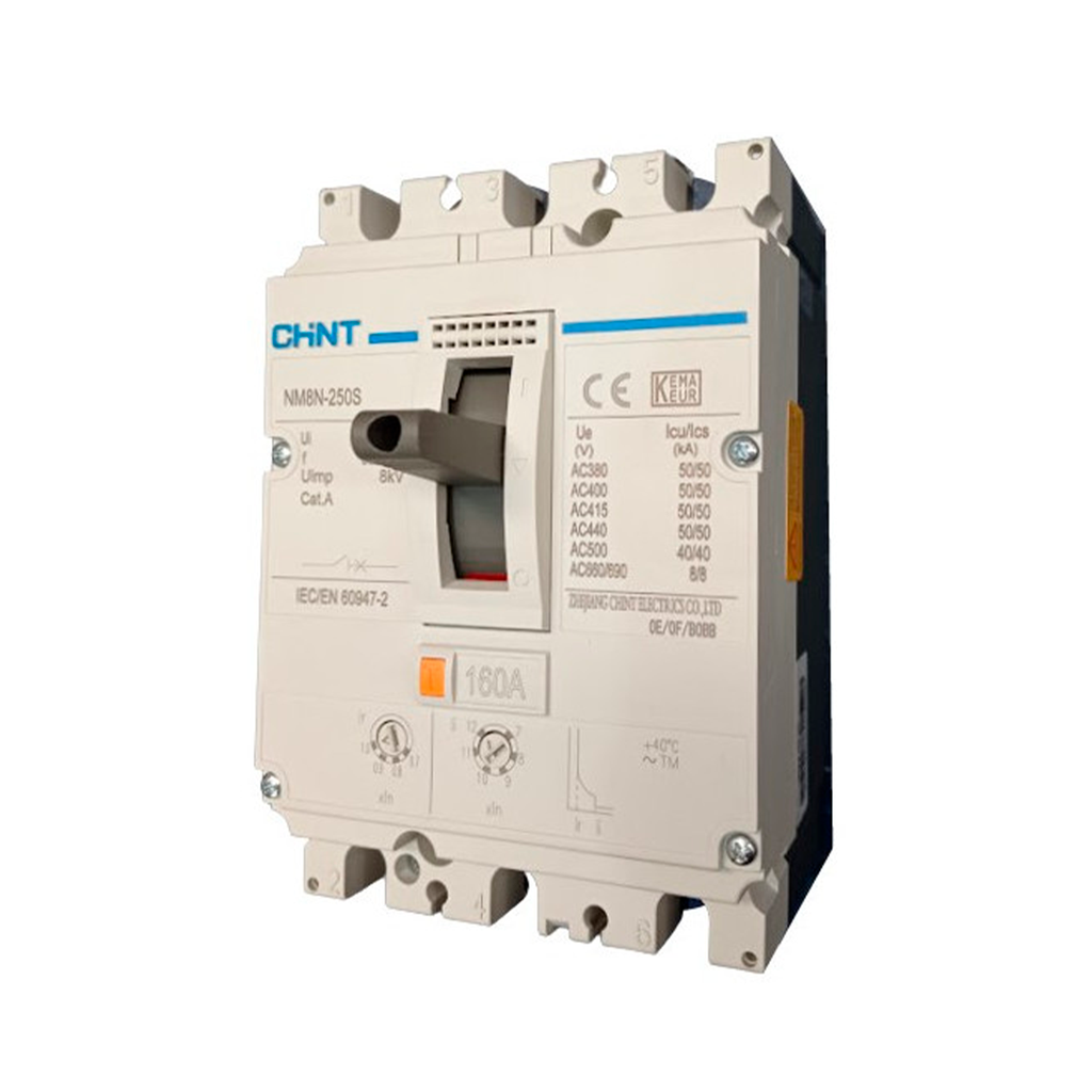 LLAVE DE FUERZA TETRAPOLAR NM8N-250S, 4P-160Amp, ( 0.7-1)In,  TERMOMAGNETICO, REG. ( 112-160Amp), 50KA/400V, Ui=1000V