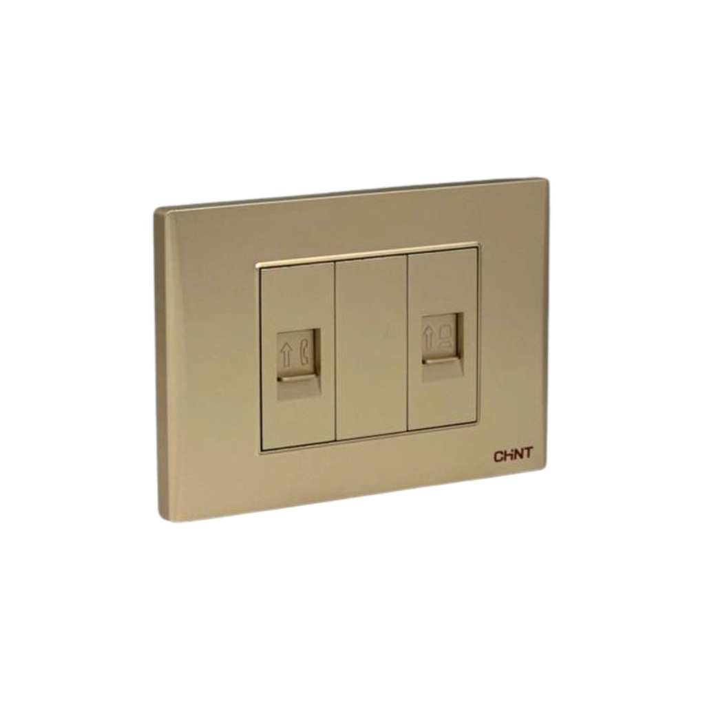 TOMACORRIENTE- TELEFONO RJ11  4 NUCLEOS + TOMA DE DATOS 8 NUCLEOS (CAT5E) CHAMPAGNE