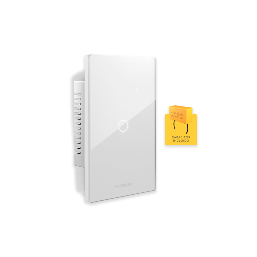 PLACA INTERRUPTOR TACTIL SMART BLANCO 1 CANAL 90-250VAC MAX 10A CON CAPACITOR (NUEVO CODIGO).