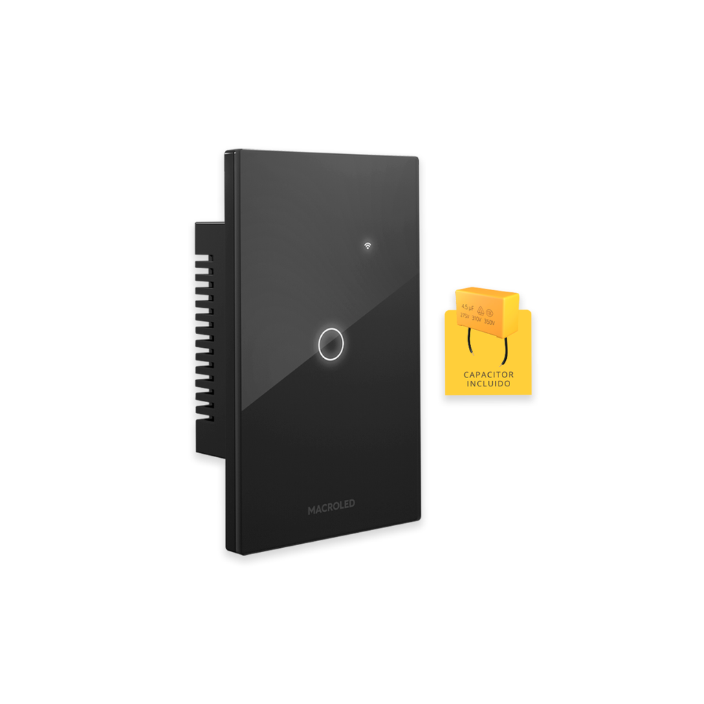 PLACA INTERRUPTOR TACTIL SMART NEGRO 1 CANAL 90-250VAC MAX 10A CON CAPACITOR (NUEVO CODIGO).