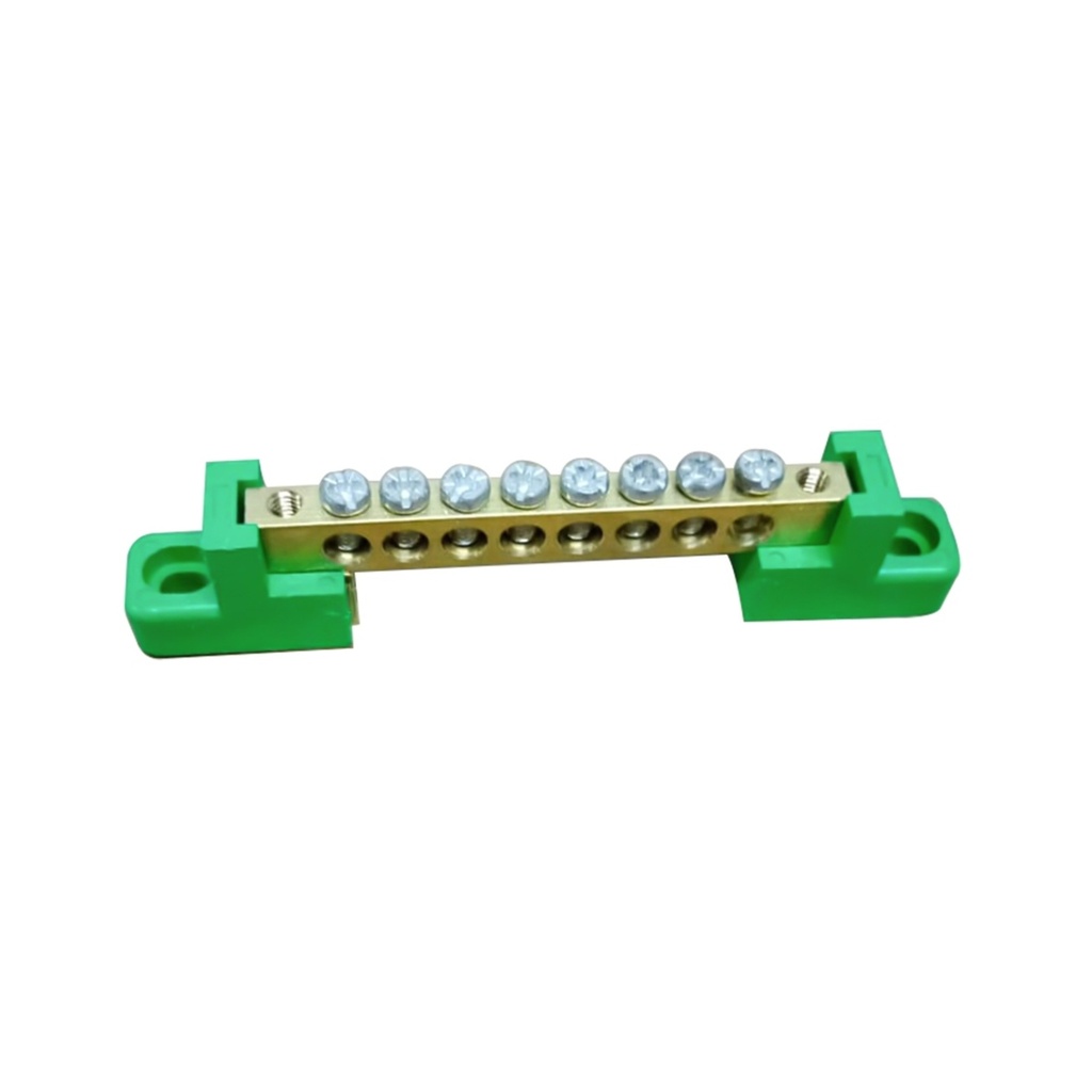Bornera Tierra 8x12mm 14 Puntos PVC Verde