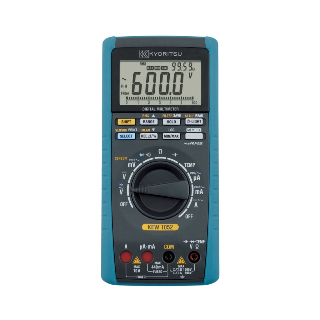 Multimetro digital 10A-AC/DC 1KV-AC/DC, Hz, T°, 60MΩ, capacitancia, diodo, continuidad, memoria, USB, CAT IV 600V TRMS