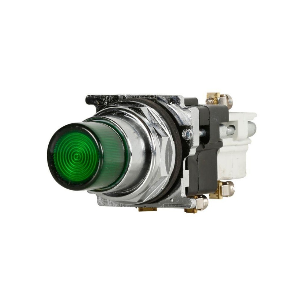 Pulsador luminoso extendido verde 30.5mm 120VAC/VDC 1NA+1NC