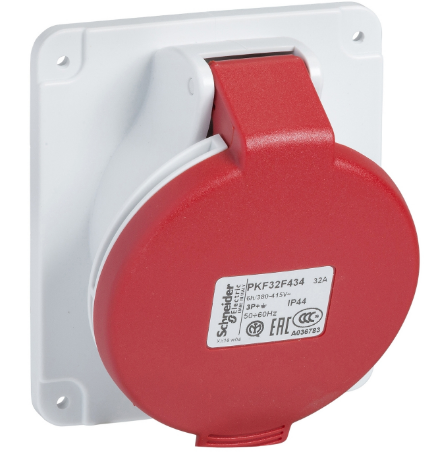 Toma Industrial Empotrado 3P+T 32A 380/415Vac Rojo 6H Ip44 