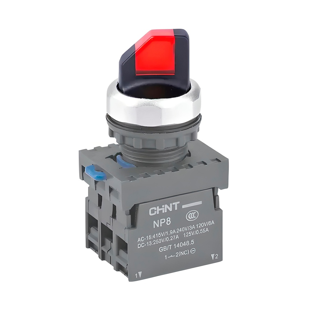 Selector Lumin.  Maneta Corta 2 Posic Pvc Rojo Ø 22Mm 2Na