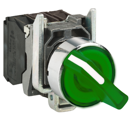 Selector Lumin.  Maneta Corta 2 Posic Metal Verde Ø 22Mm 110-120Vac 1Na+1Nc  Harmony