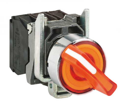 Selector Lumin.  Maneta Corta 2 Posic Metal Amarillo Ø 22Mm 24Vac/Dc 1Na+1Nc  Harmony