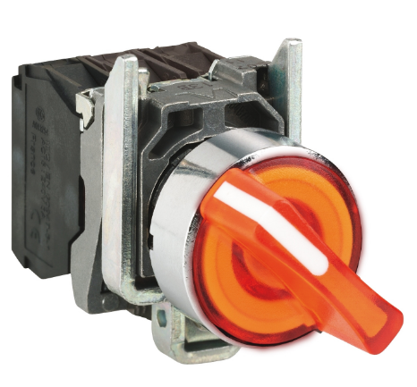 Selector Lumin.  Maneta Corta 2 Posic Metal Amarillo Ø 22Mm 230-240Vac 1Na+1Nc  Harmony