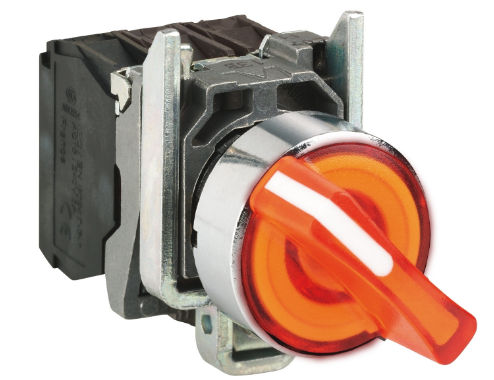 Selector Lumin.  Maneta Corta 3 Posic Metal Amarillo Ø 22Mm 24Vac/Dc 1Na+1Nc  Harmony