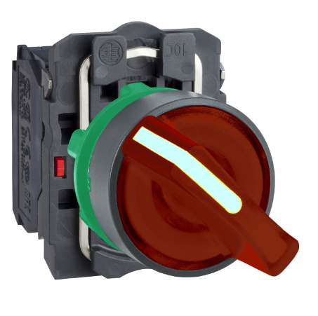 Selector Lumin.  Maneta Corta 2 Posic Plast Rojo Ø 22Mm 220Vac 1Na+1Nc  Harmony