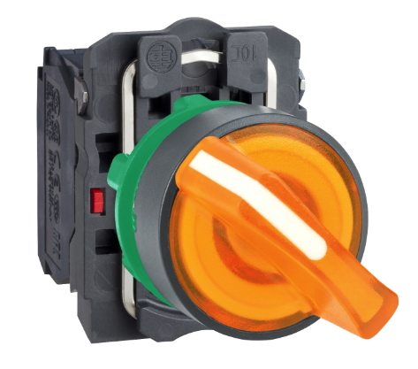 Selector Lumin.  Maneta Corta 2 Posic Plast Amarillo Ø 22Mm 220Vac 1Na+1Nc  Harmony